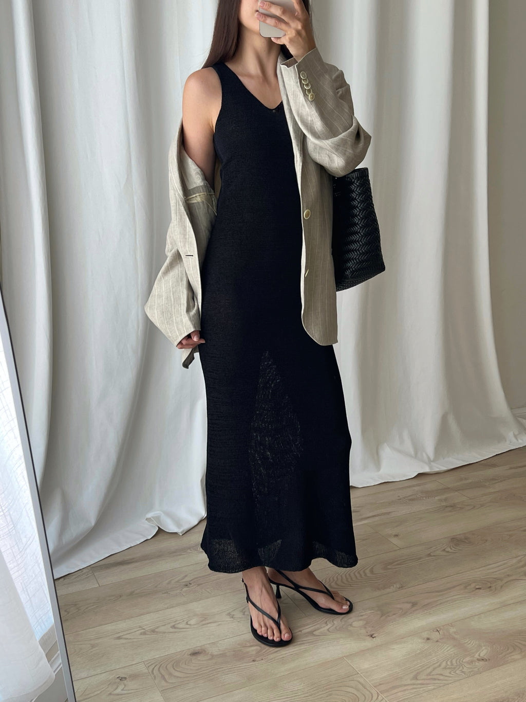 DKNY knitted long black dress