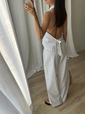 Linen and cotton wide leg pants - White