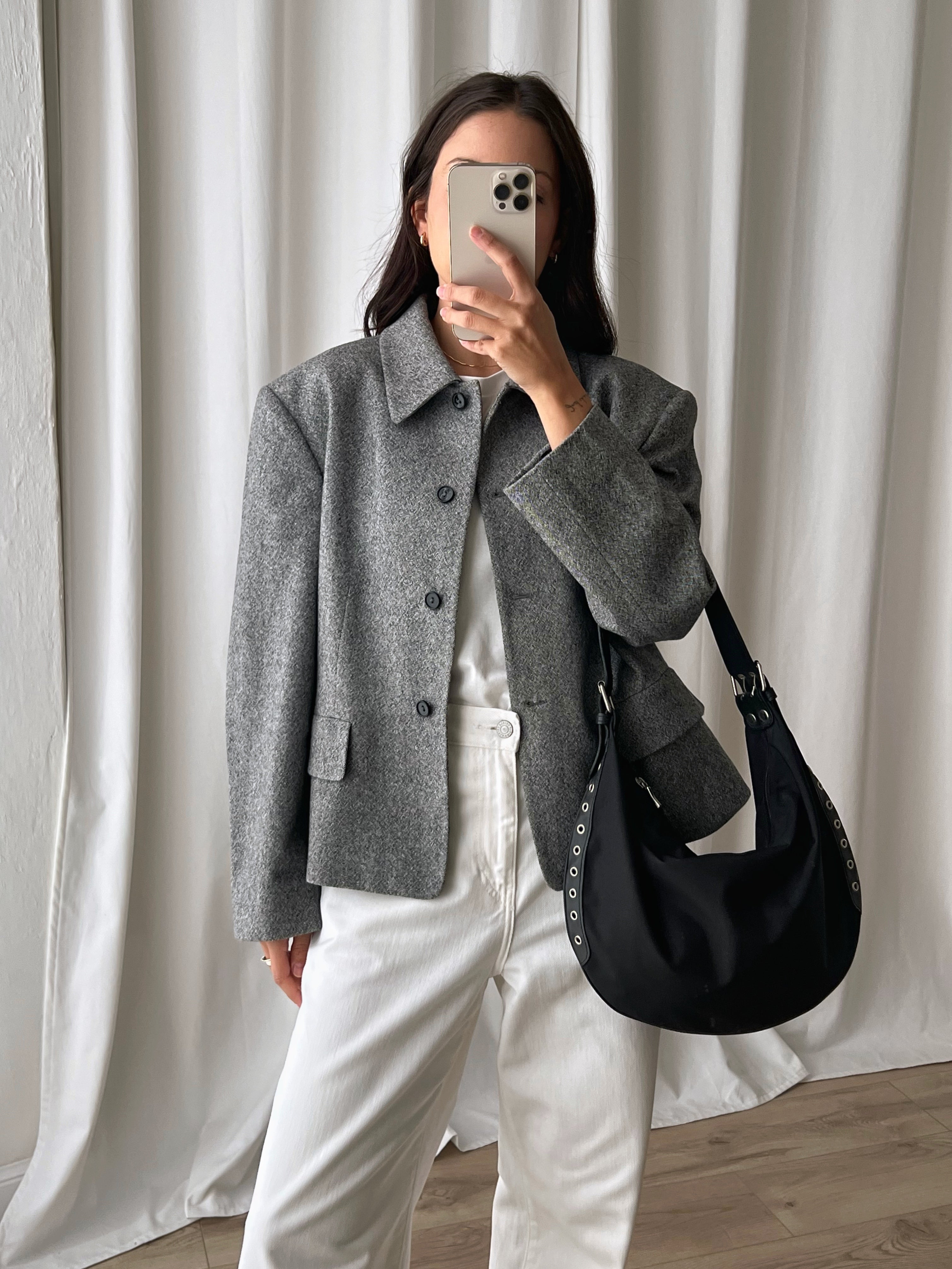 Wool blend crop grey jacket