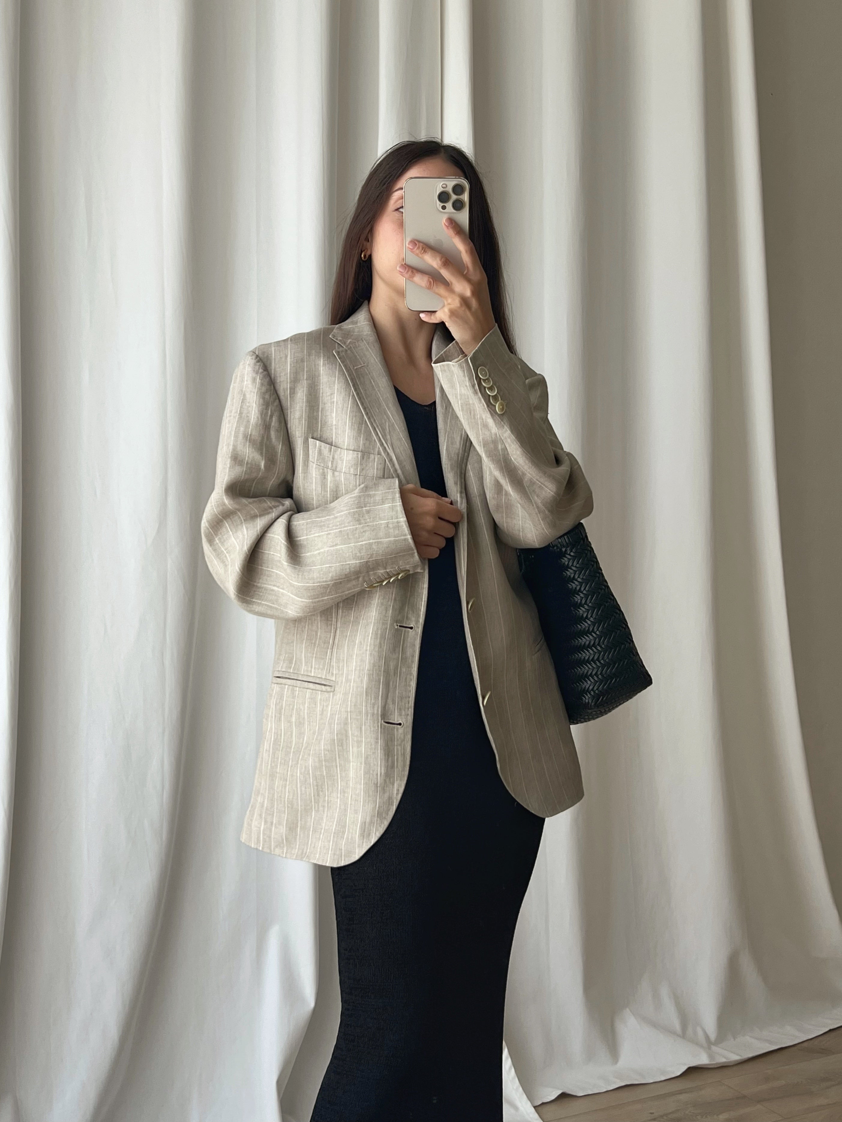 Pure linen genderless striped blazer