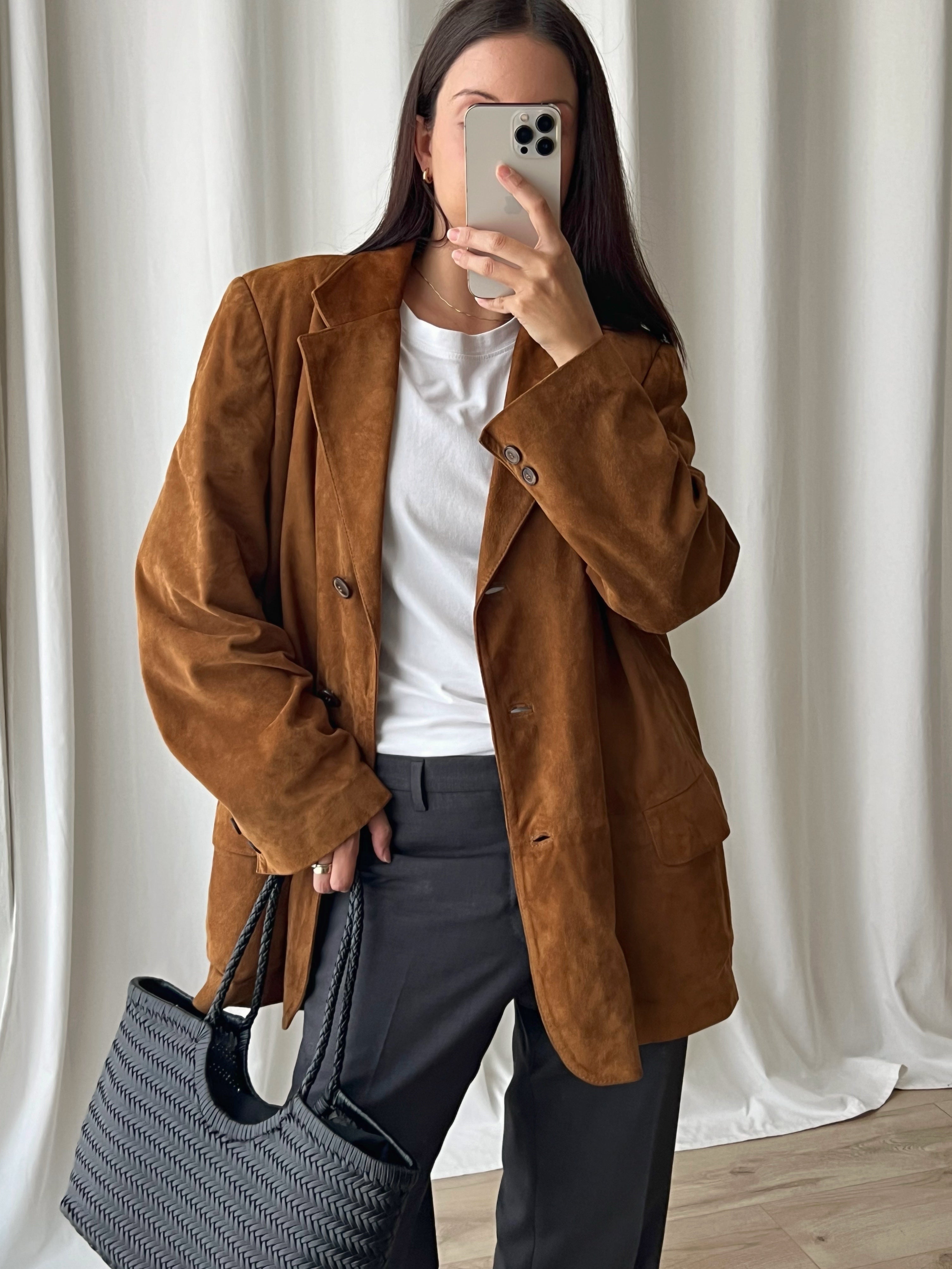 Real suede leather brown blazer