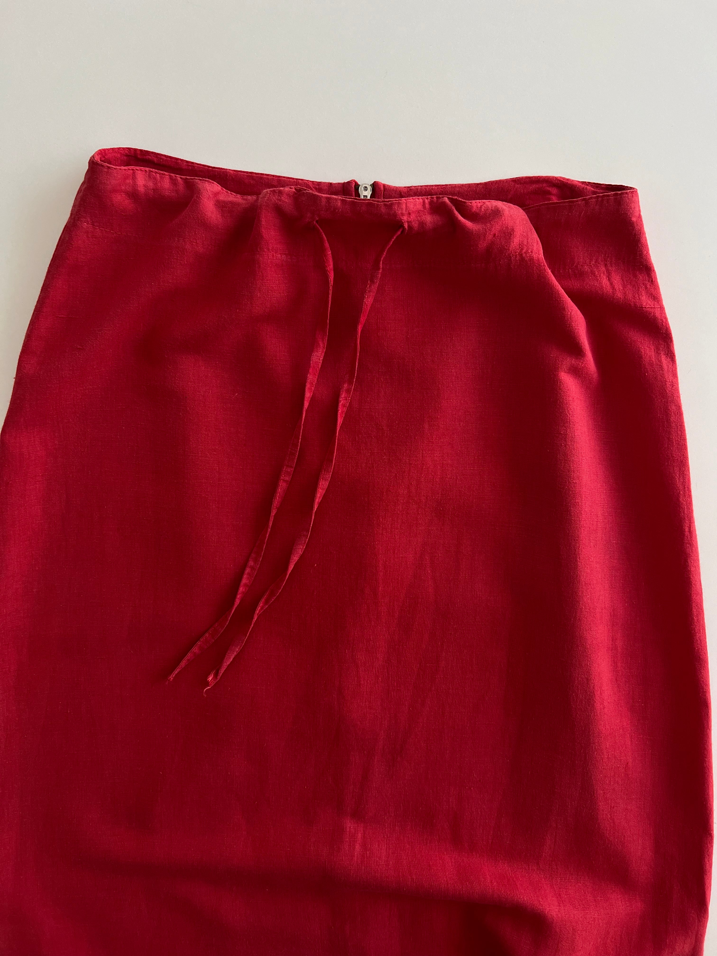 100% linen long red skirt