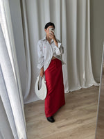 100% linen long red skirt