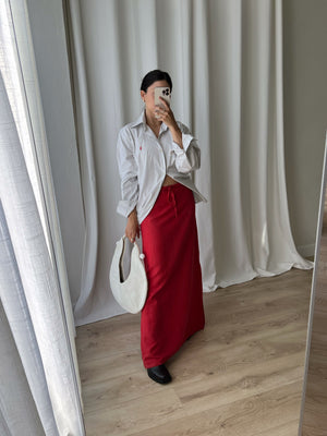 100% linen long red skirt