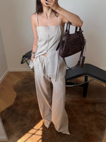 Linen and cotton spaghetti top - Beige