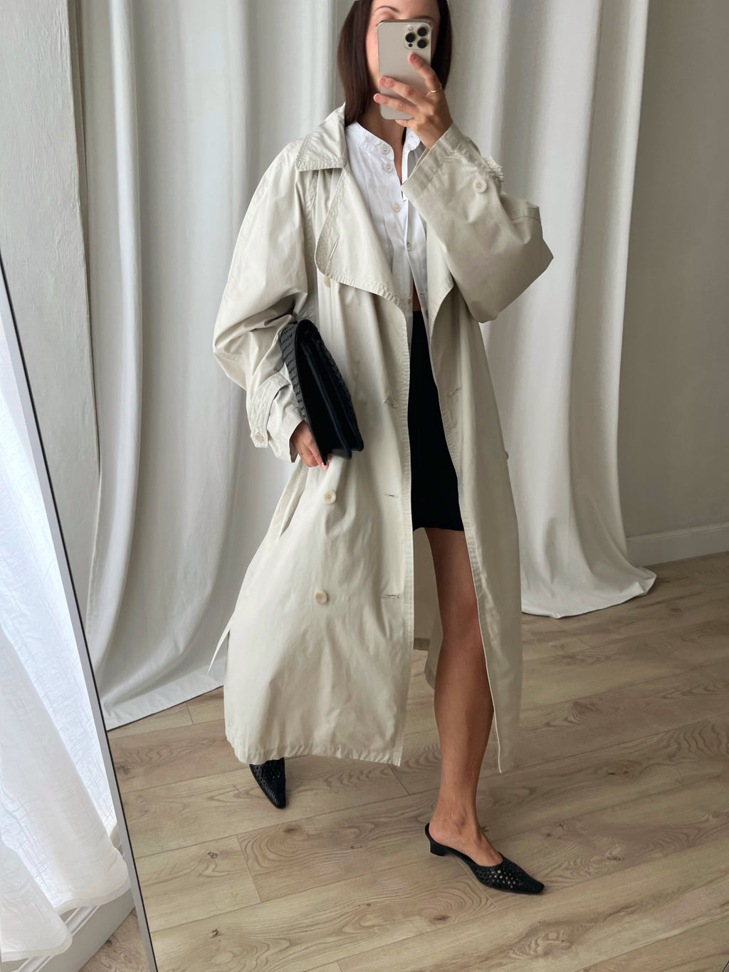 Pure cotton ice white long trench