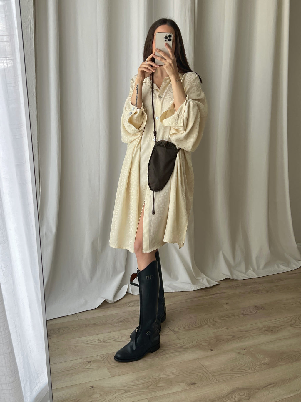 Pure silk cream chemisier dress