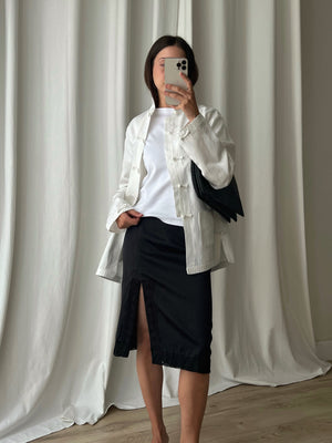 Pure silk lace details satin skirt