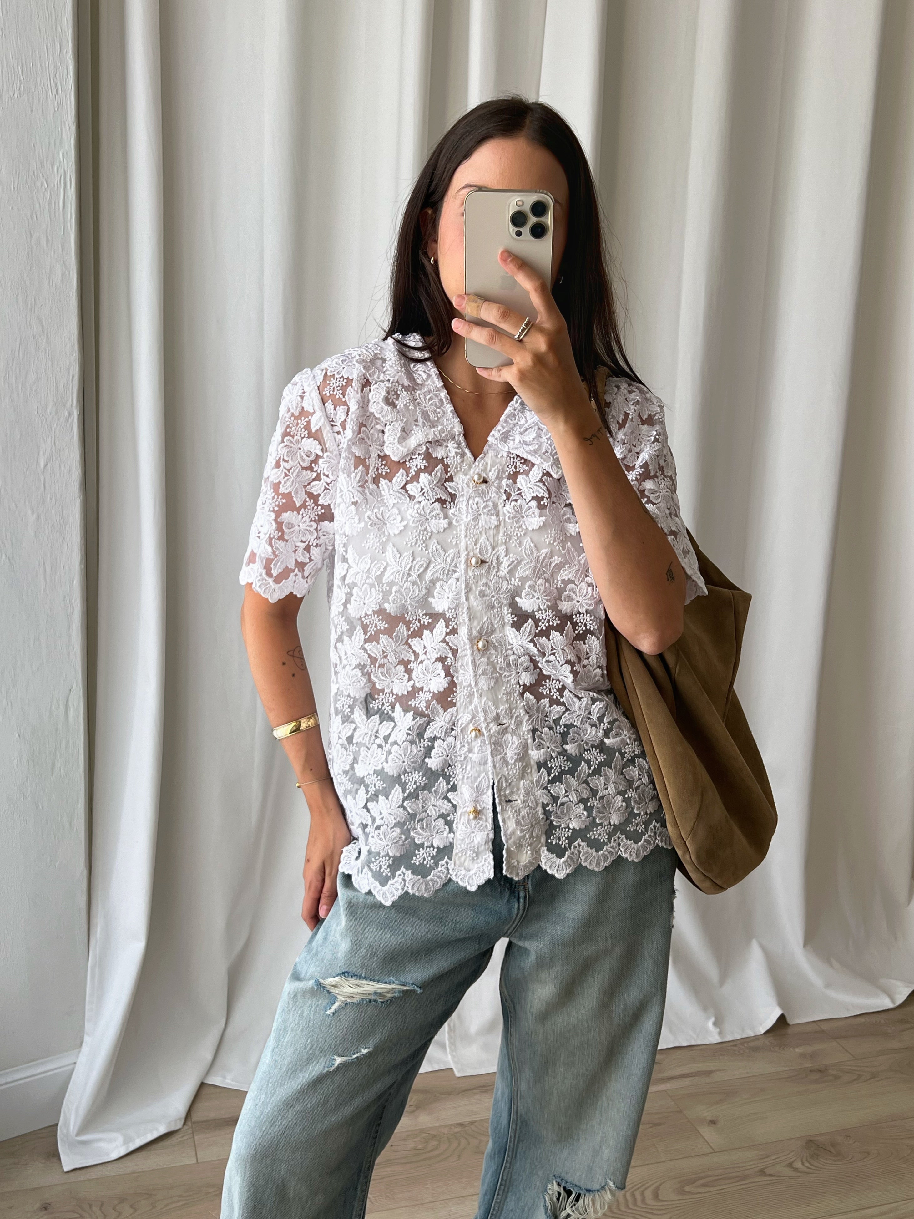 Handmade sheer lace shirt