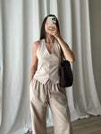 Linen and cotton halter top - Beige