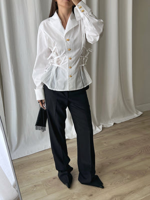 Pure cotton ribbon details white shirt