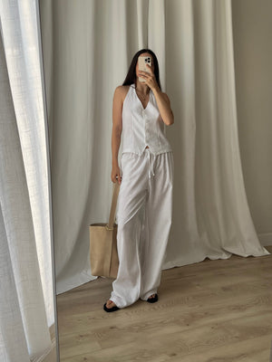 Linen and cotton wide leg pants - White