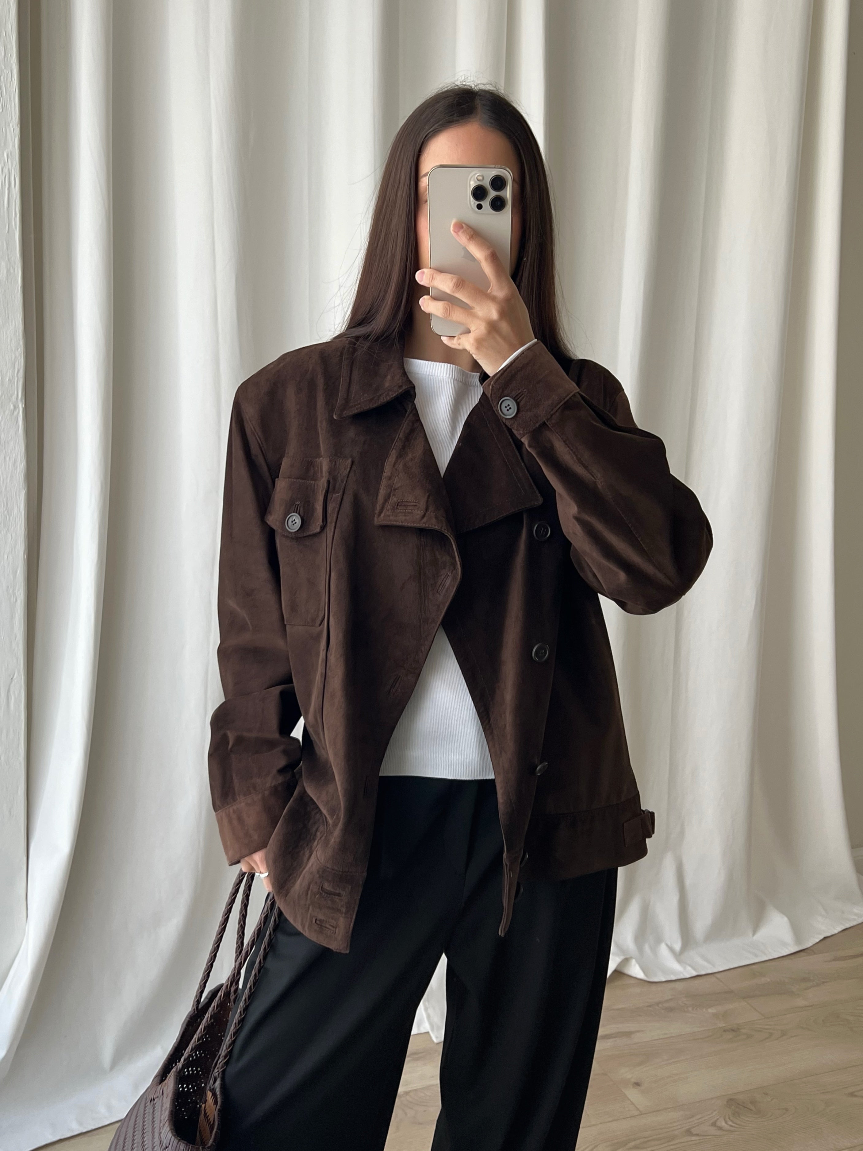 Made in Italy real suede leather chocolate jacket