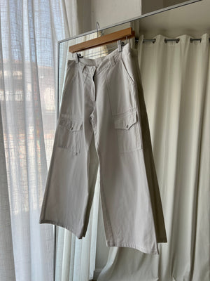 100% Cotton cargo white pants