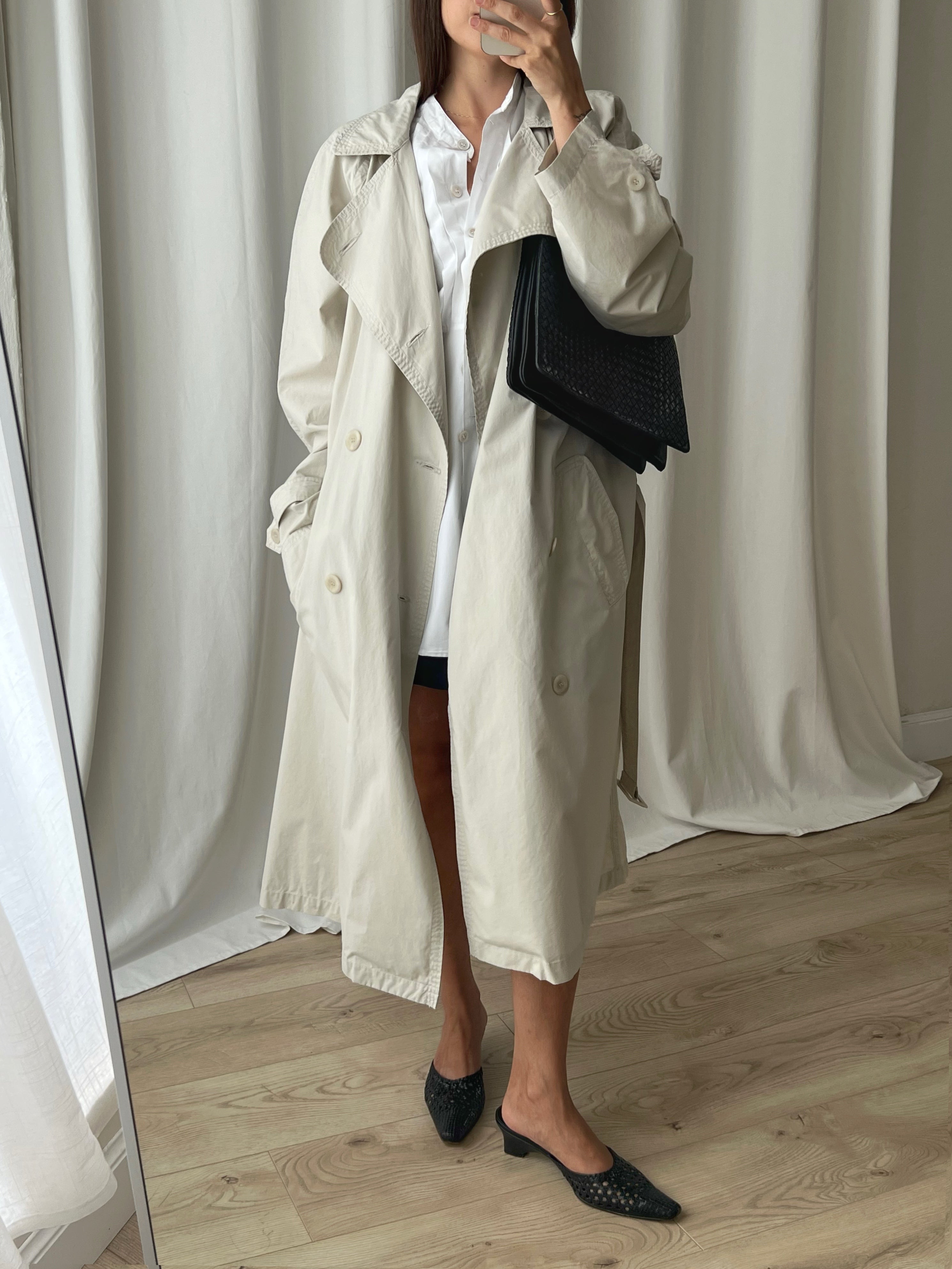 Pure cotton ice white long trench