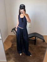 Silk & viscose liquid pants - Navy