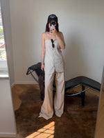 Linen and cotton wide leg pants - Beige