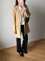 Real suede leather beige trench jacket