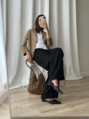 Woven real leather black mule