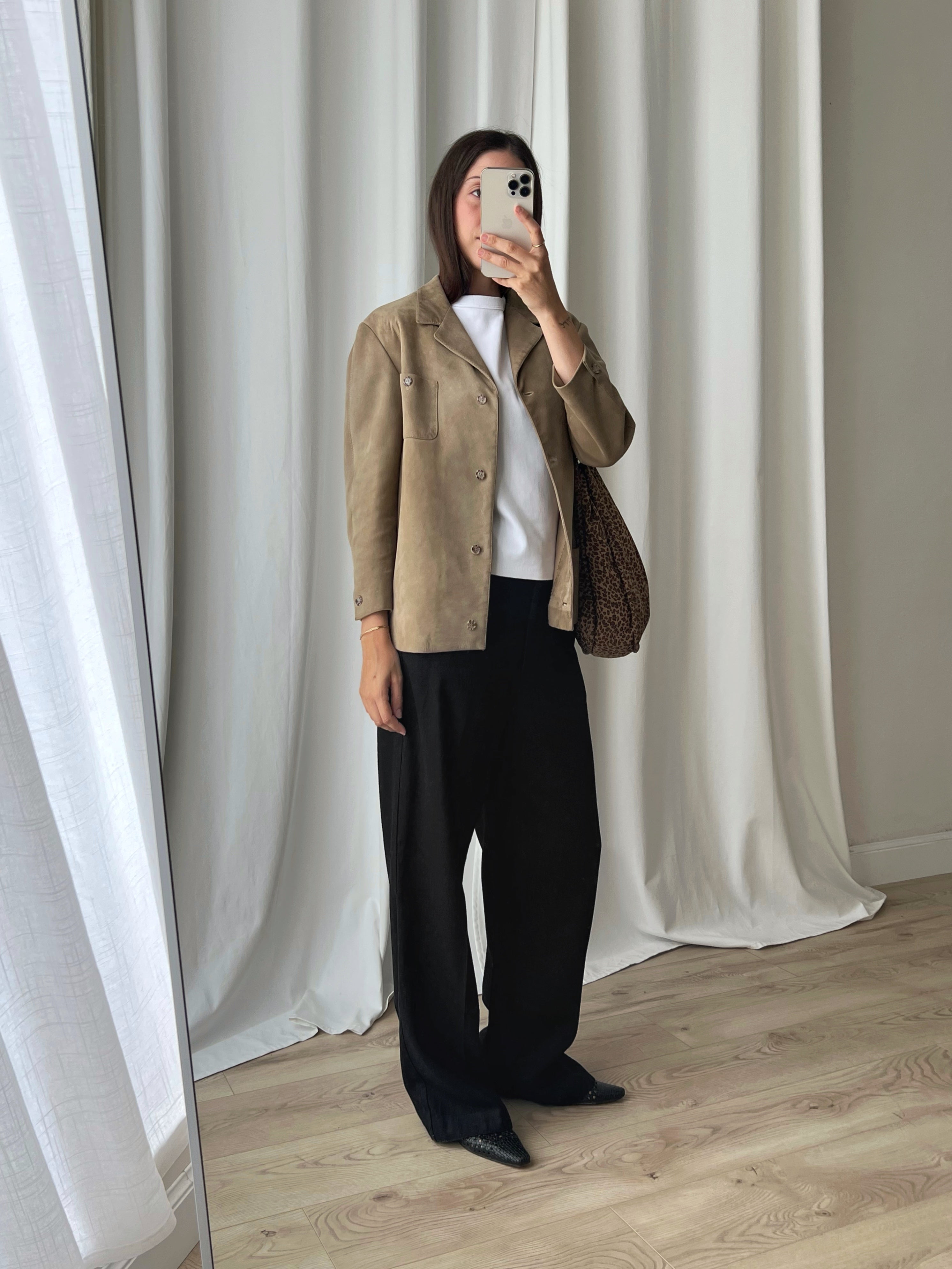Real suede leather beige jacket