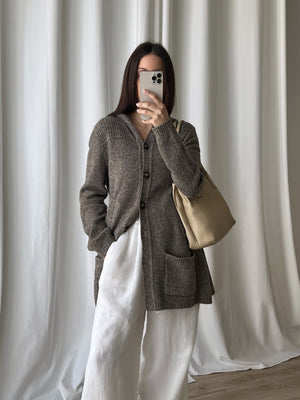 Lambswool hooded long cardigan