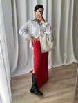 100% linen long red skirt