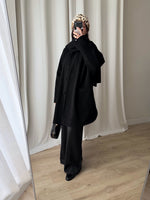 Wool and cashmere black scarf coat