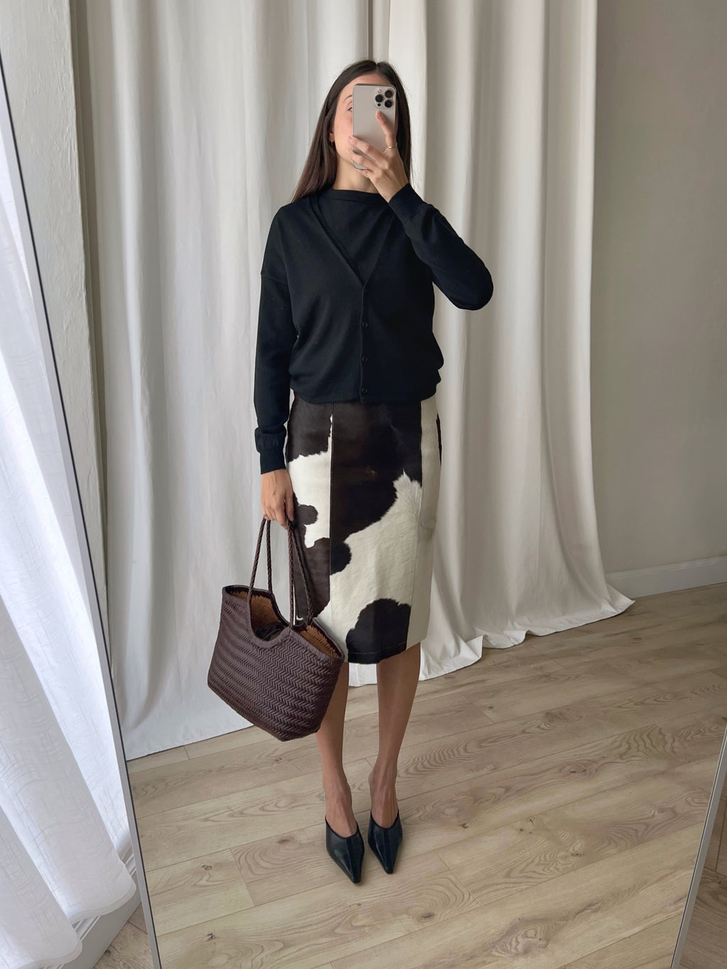 Patrizia Pepe real leather cow skirt