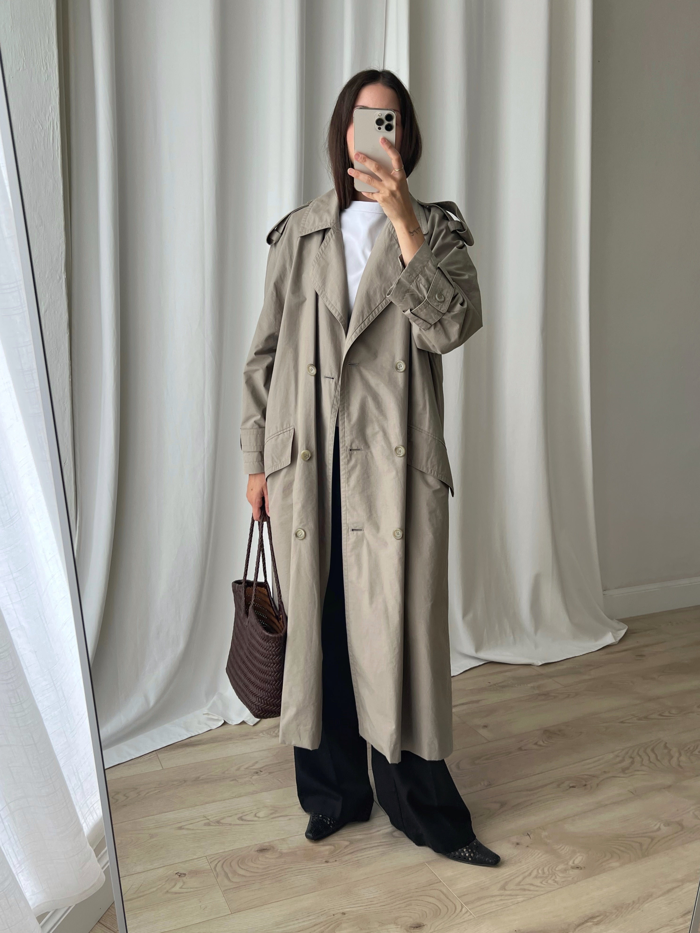 Cotton blend green long trench