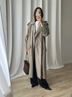 Cotton blend green long trench