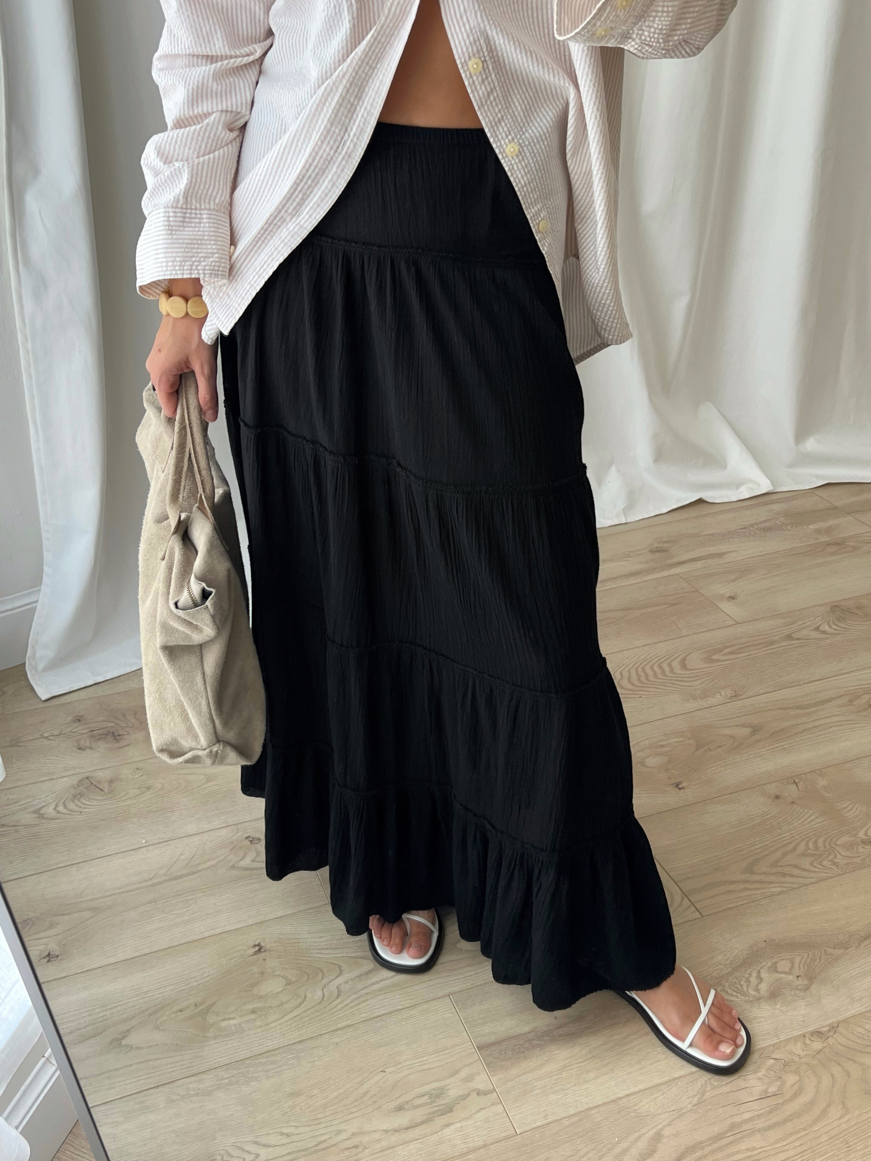 100% cotton black long skirt