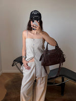 Linen and cotton spaghetti top - Beige