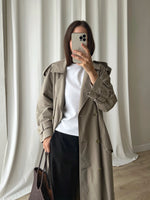 Cotton blend green long trench