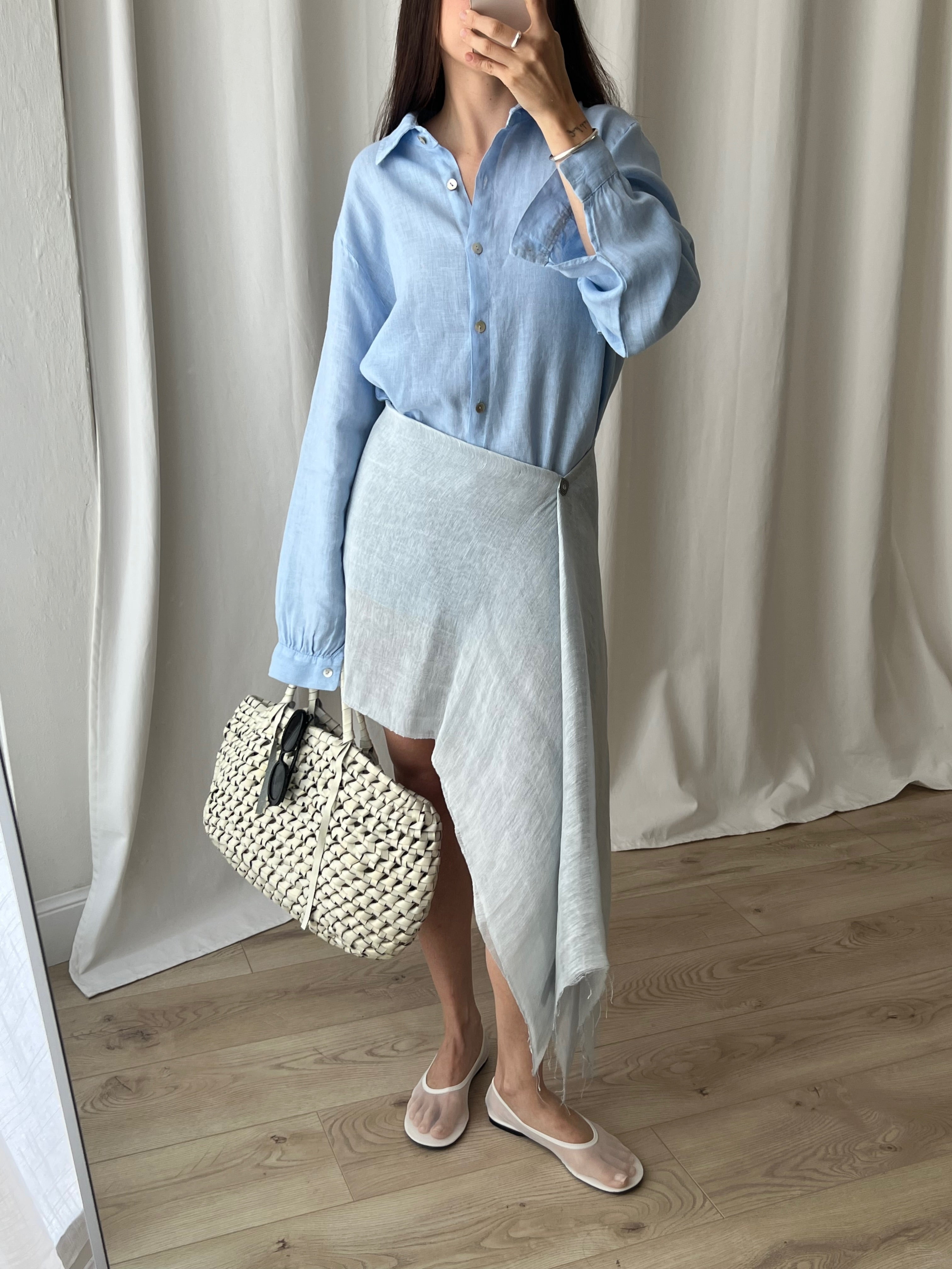Linen & silk pareo - Dust blu