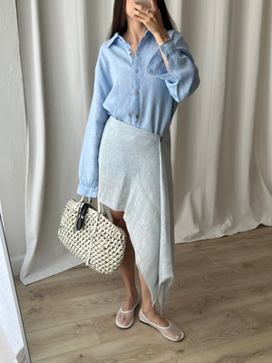 Linen & silk pareo - Dust blu