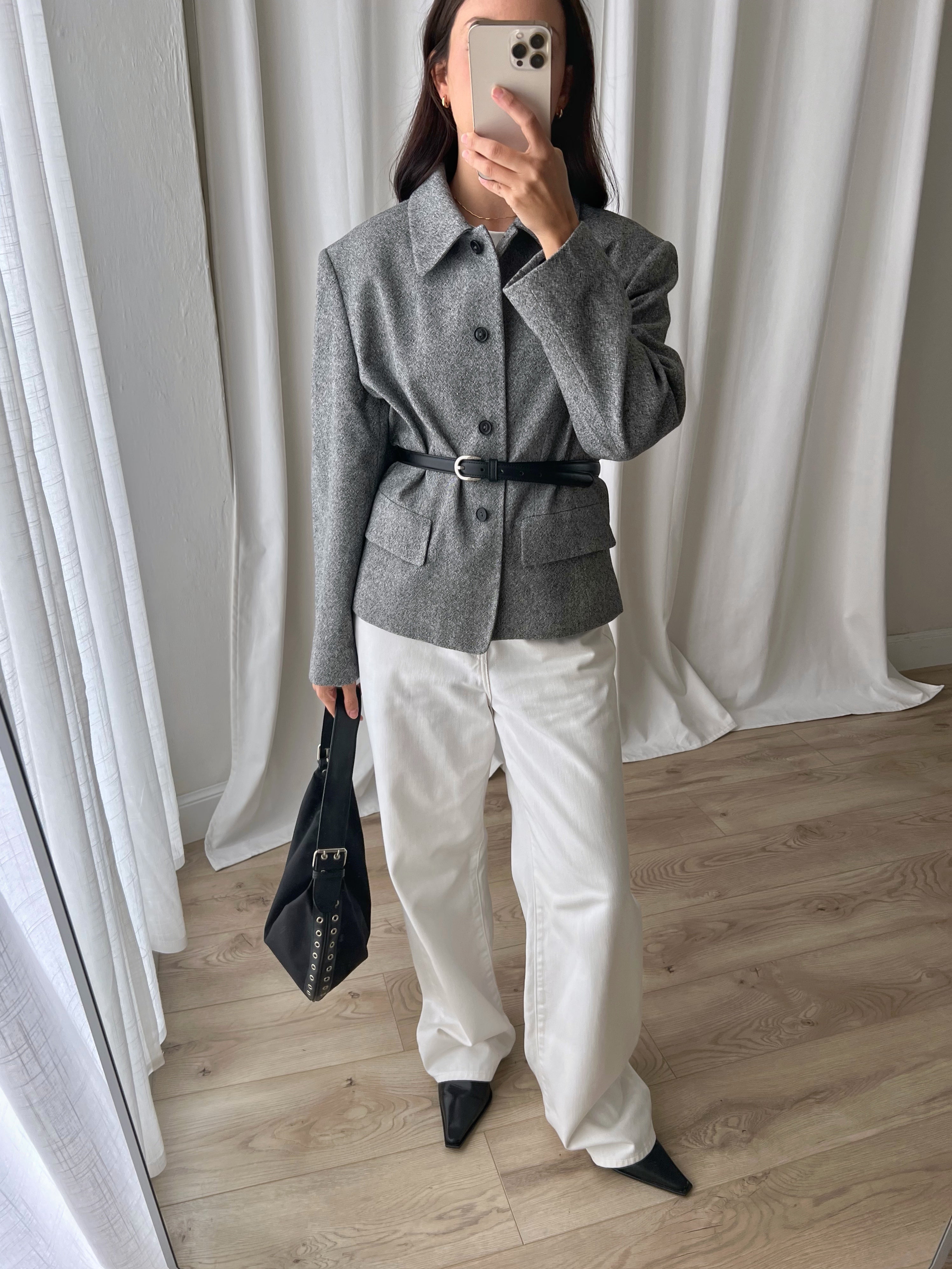 Wool blend crop grey jacket