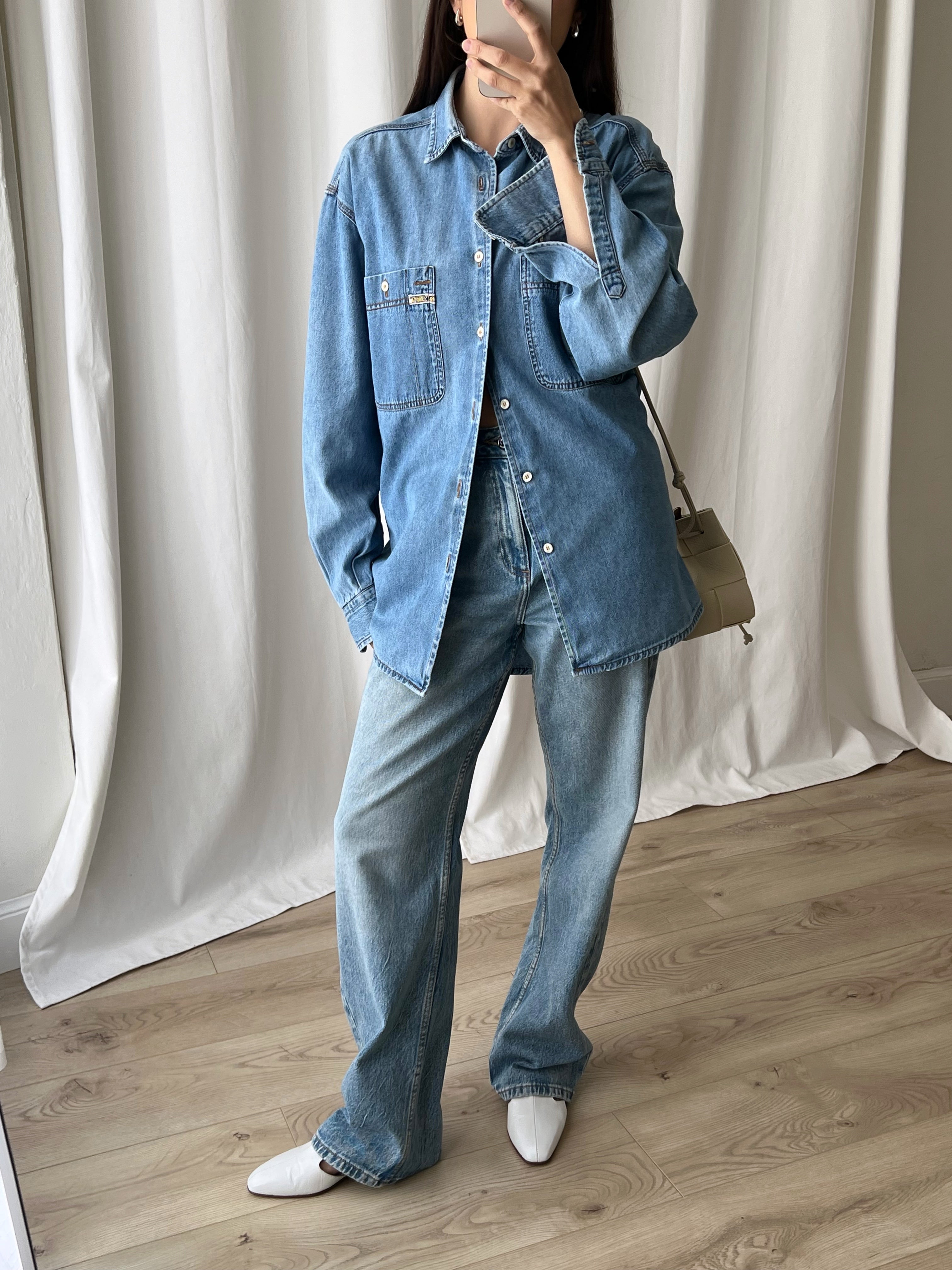 Pure cotton genderless denim shirt