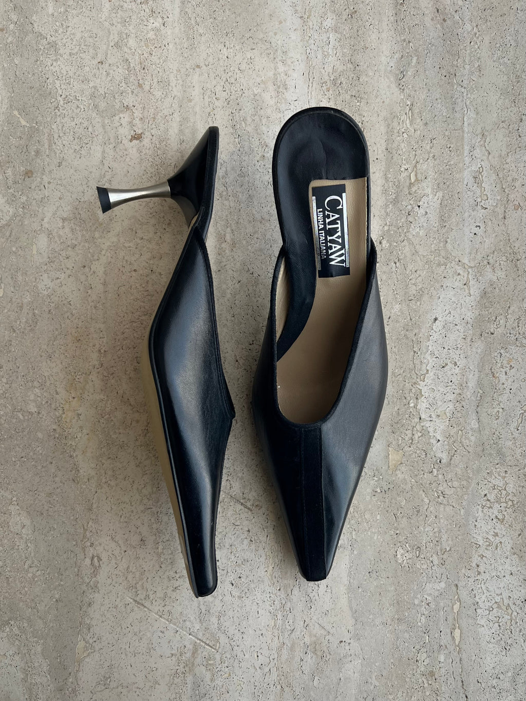 Real leather black mule