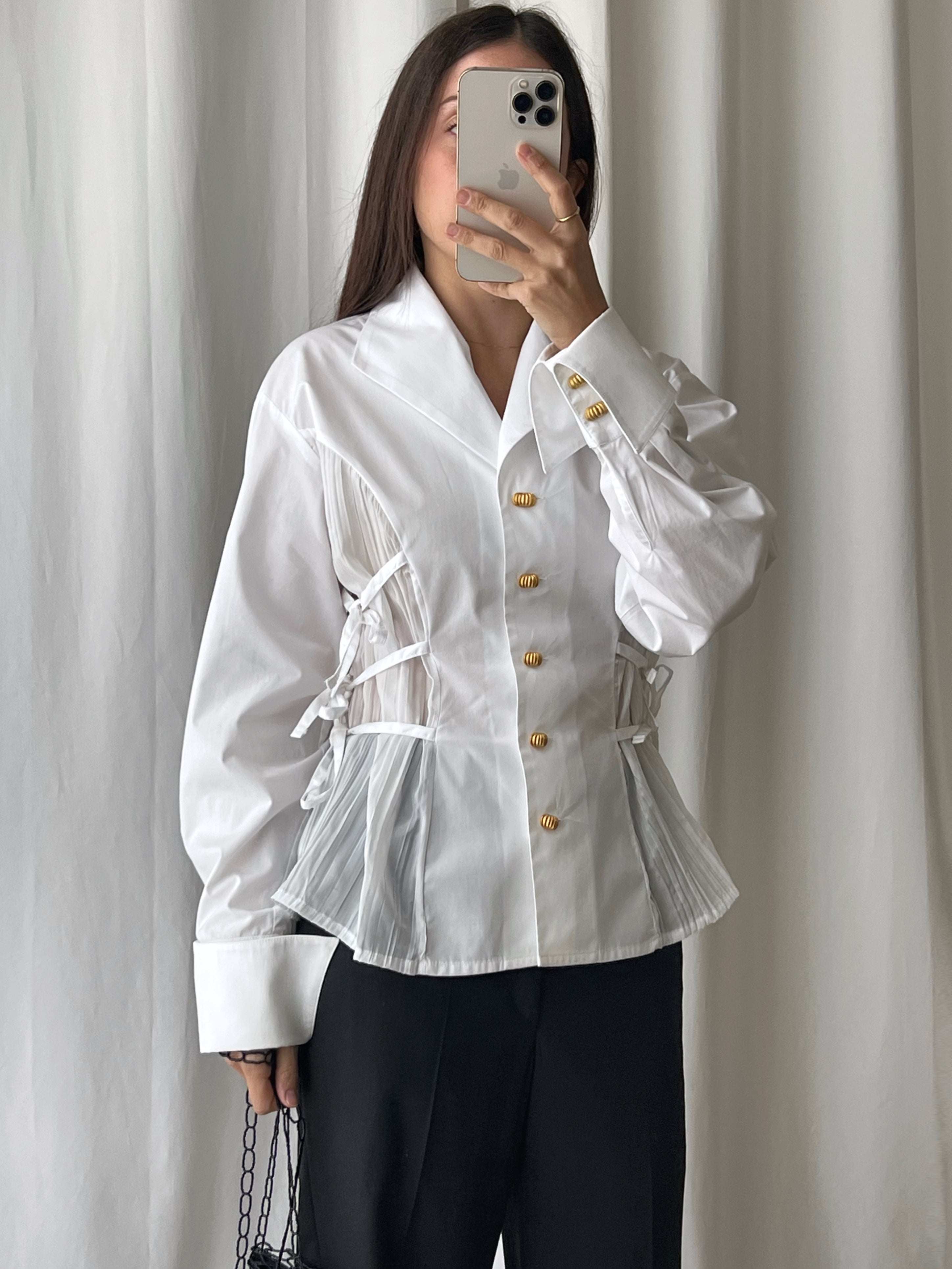 Pure cotton ribbon details white shirt