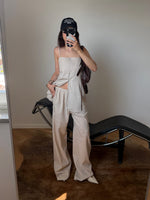 Linen and cotton wide leg pants - Beige