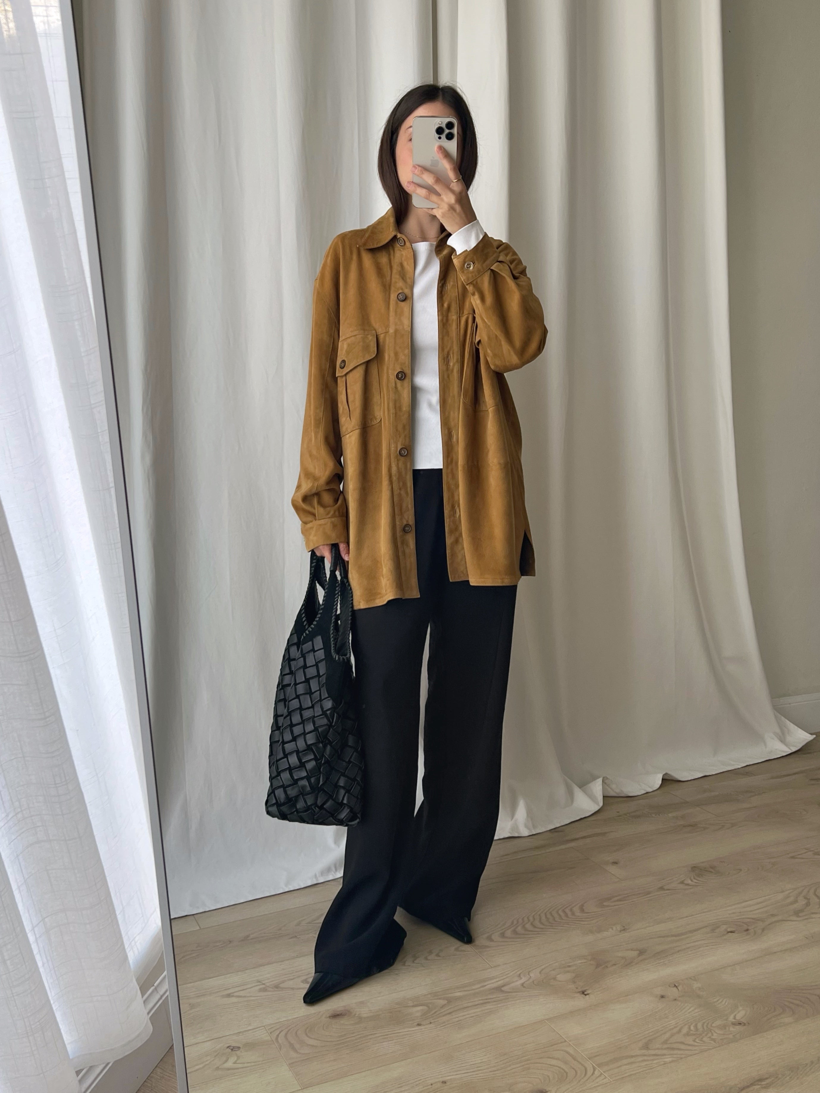 Real suede leather light brown jacket/shirt
