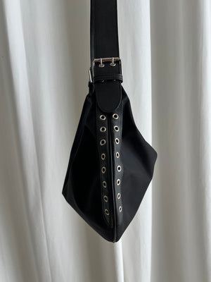 Nylon hobo bag with studs