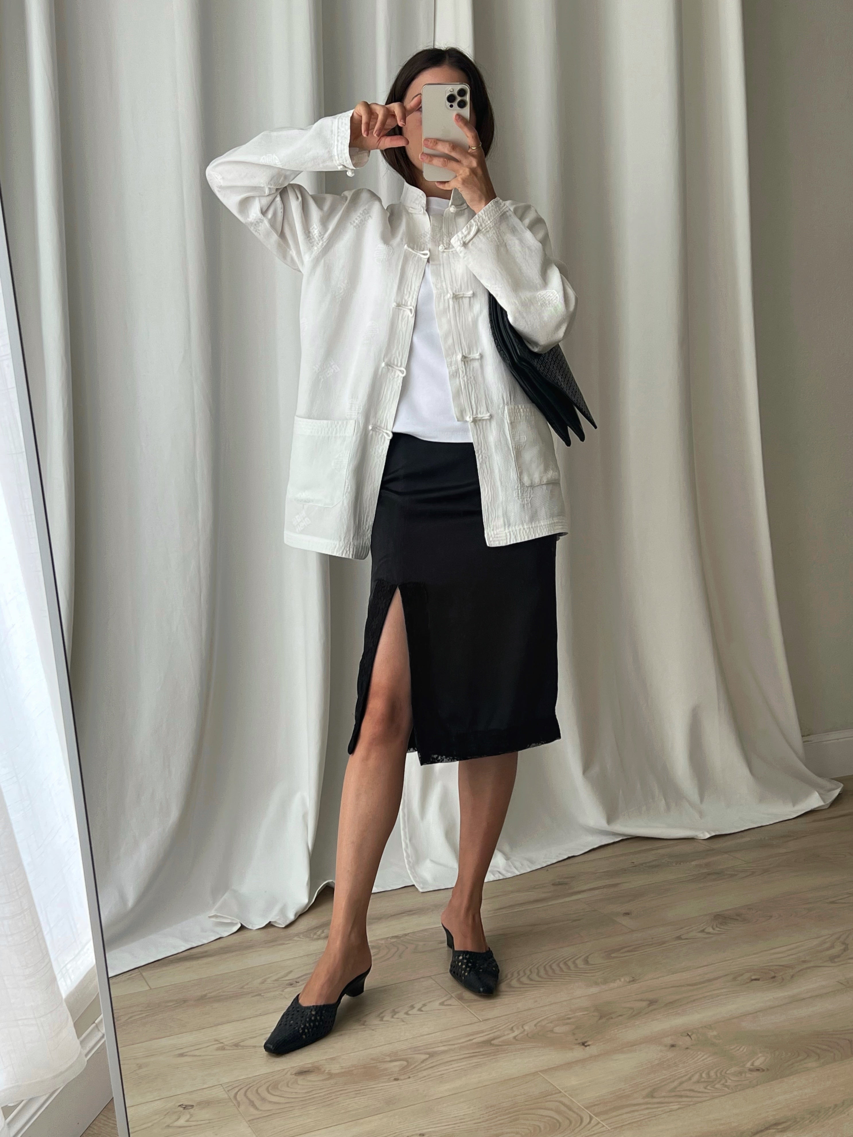 Pure silk lace details satin skirt
