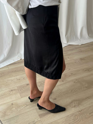 Pure silk lace details satin skirt