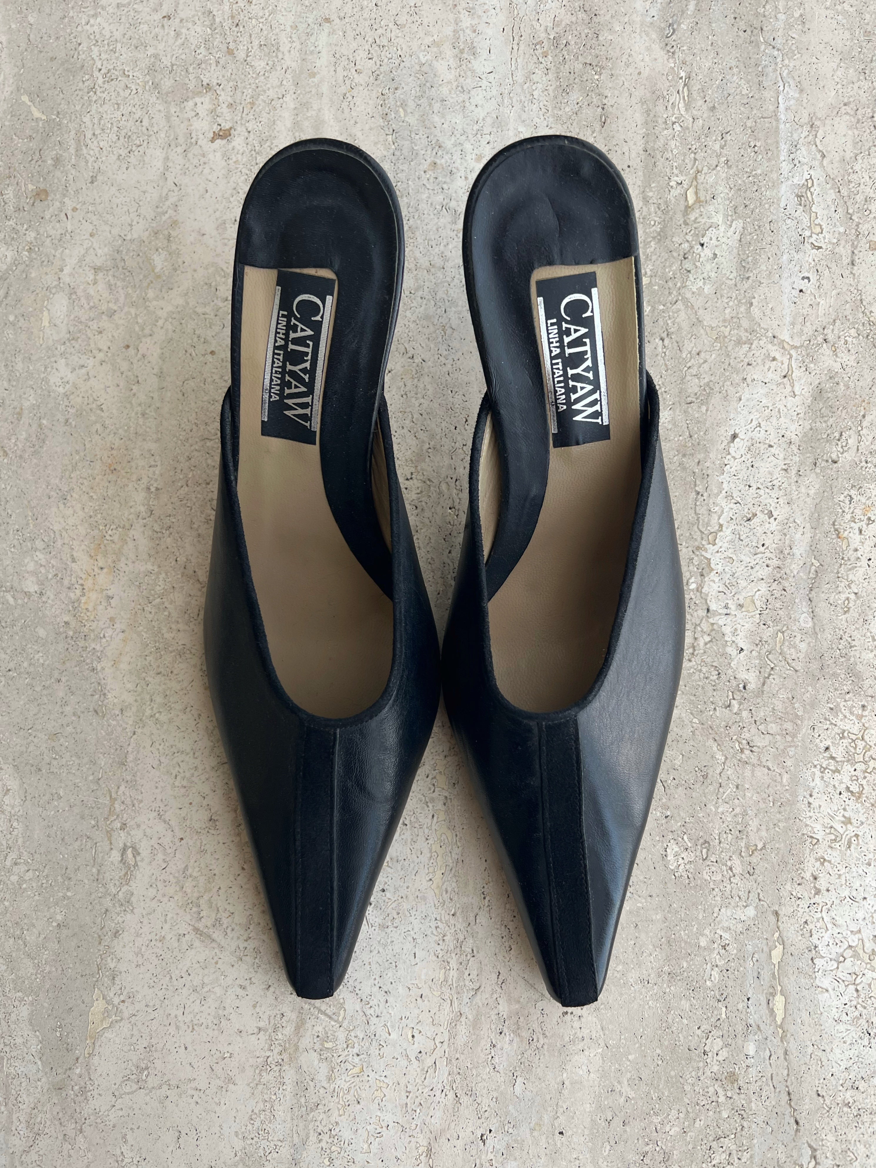 Real leather black mule