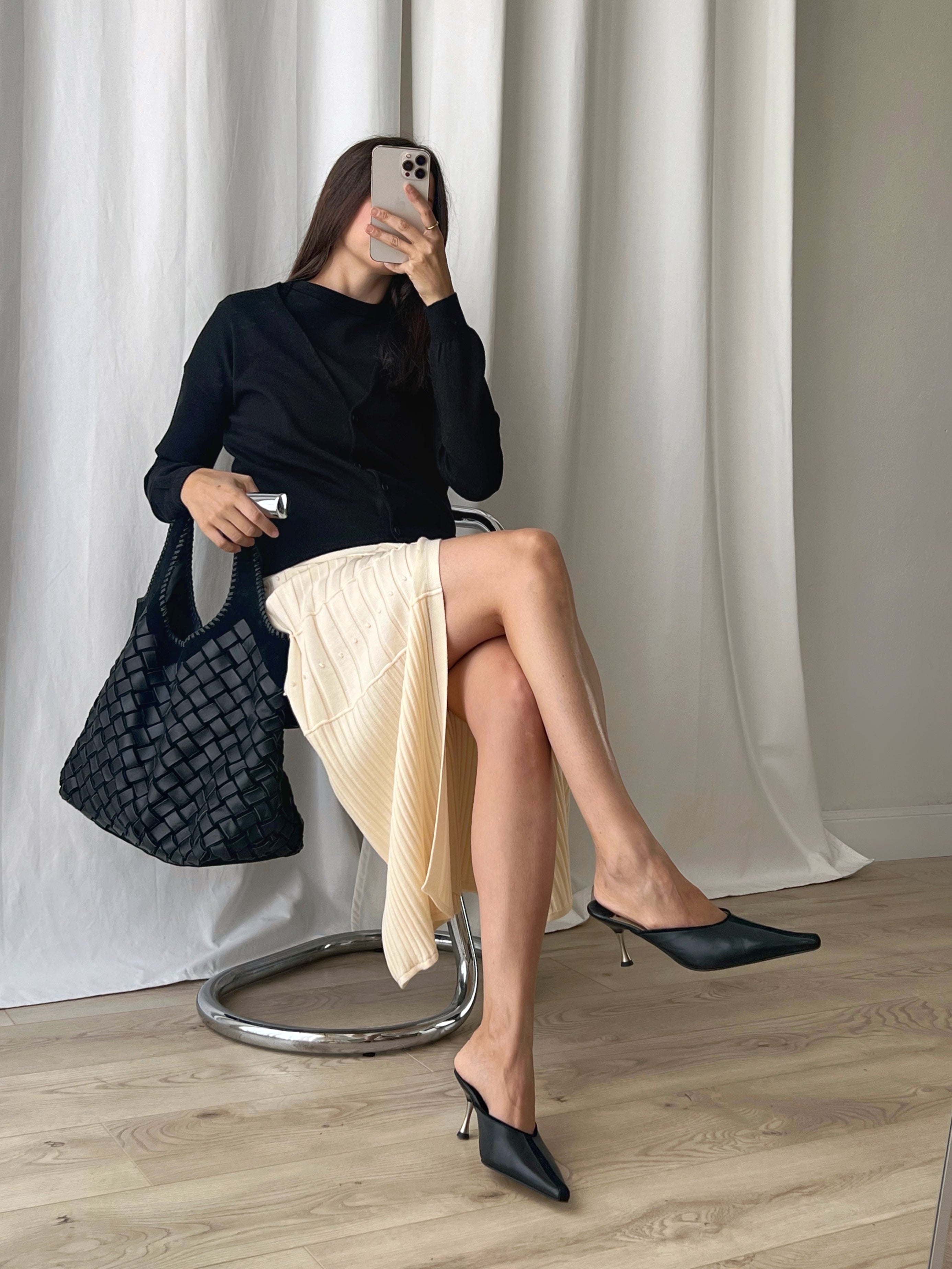 Real leather black mule