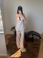 Linen and cotton wide leg pants - Beige
