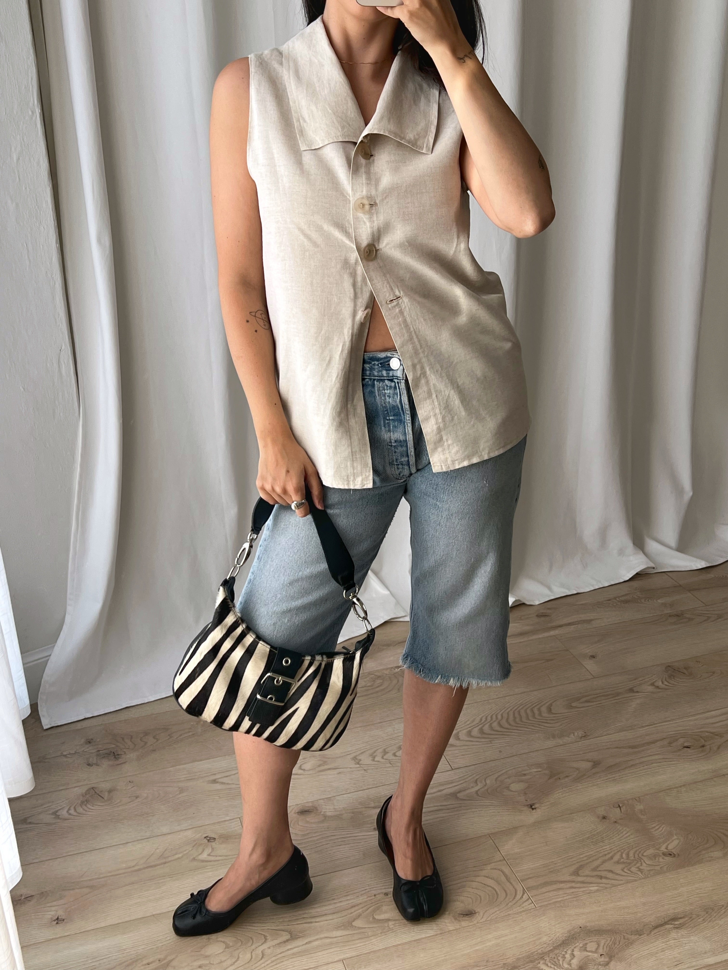 Linen beige sleeveless top