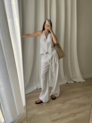 Linen and cotton wide leg pants - White