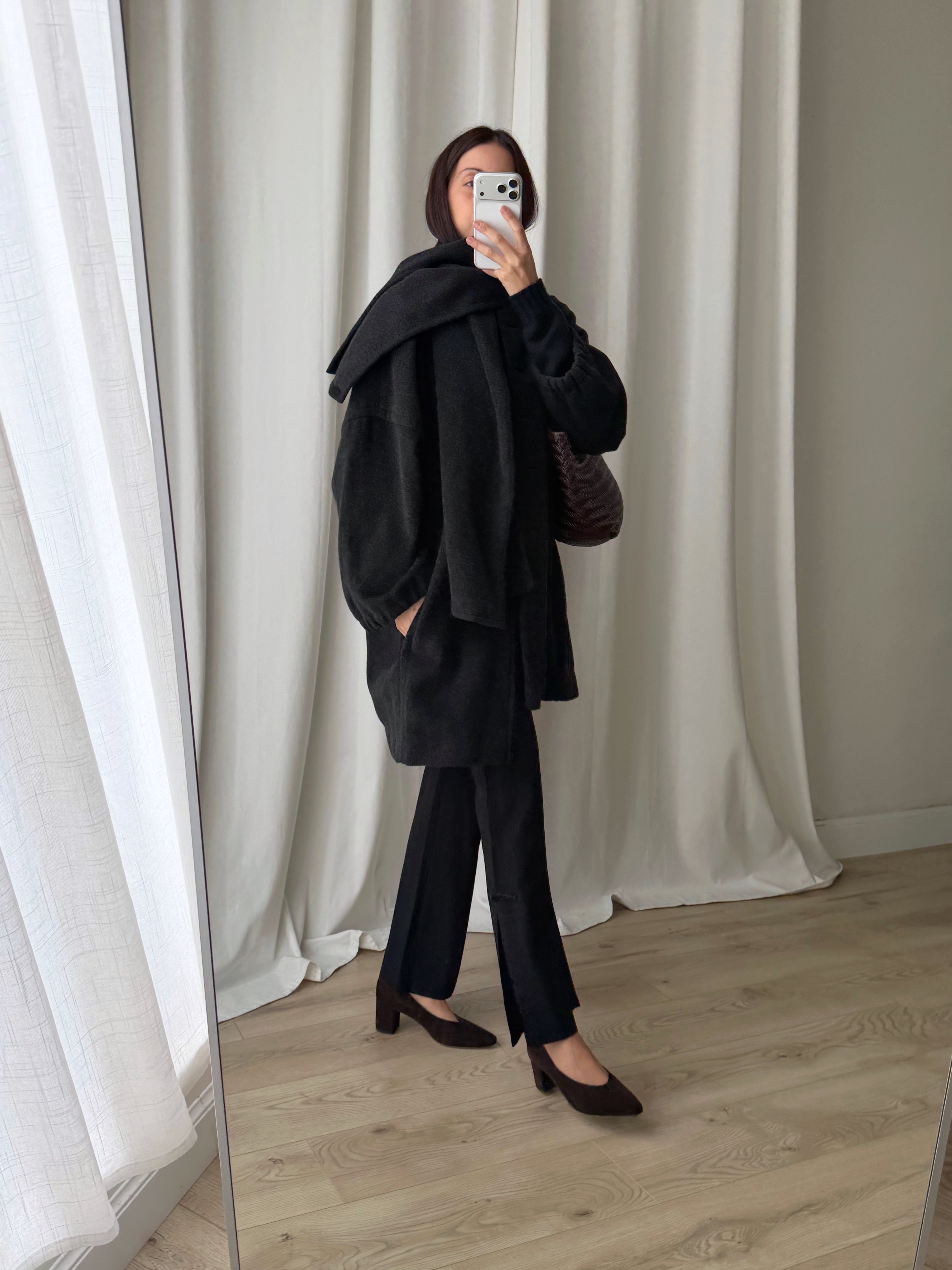 Luisa Spagnoli pure wool grey scarf coat